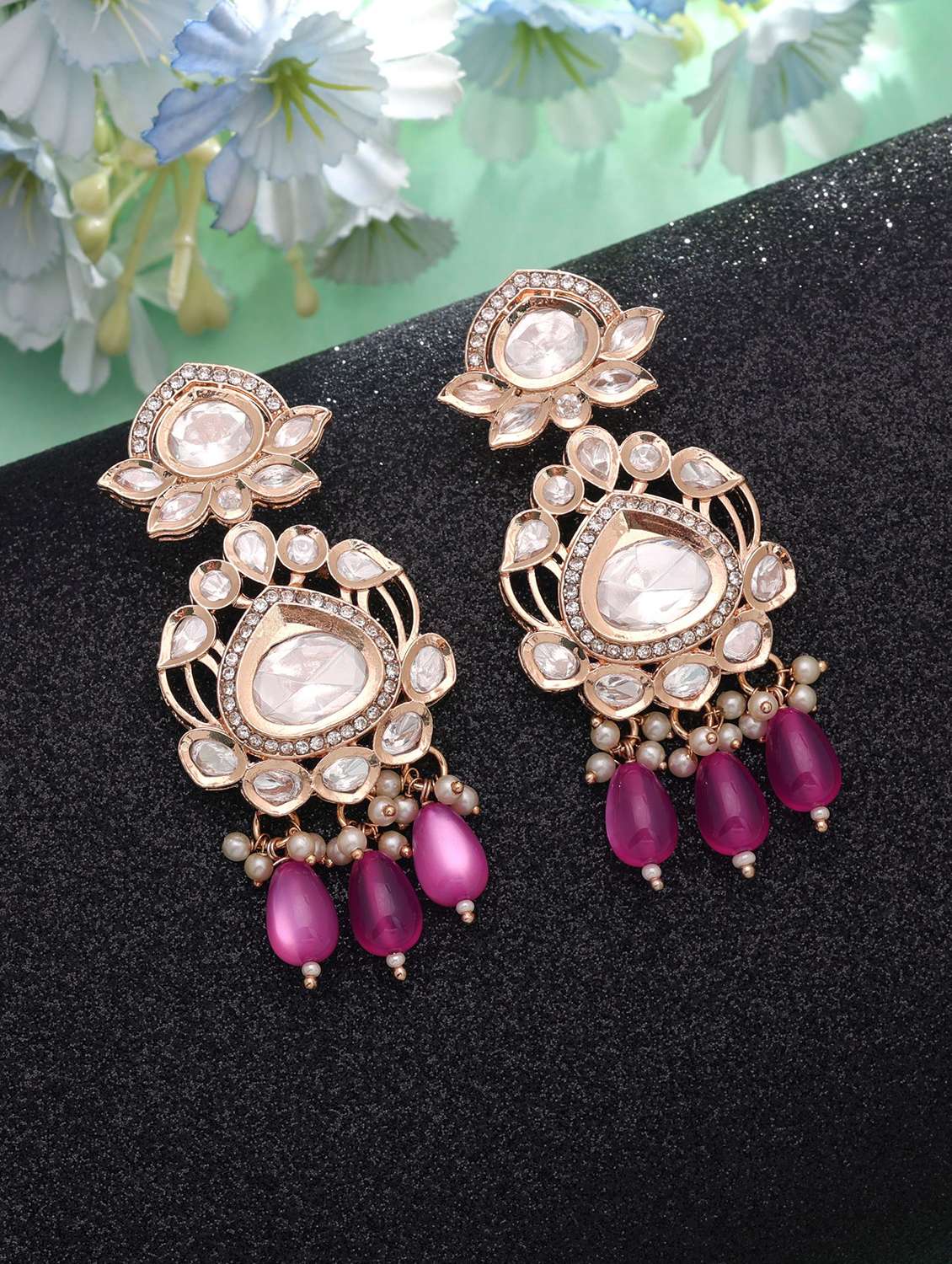 Women Kundan And American Diamond Drop Earrings - 22720033 -  Standard Image - 1