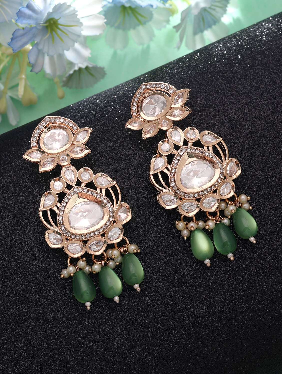 Women Kundan And American Diamond Drop Earrings - 22720035 -  Standard Image - 1