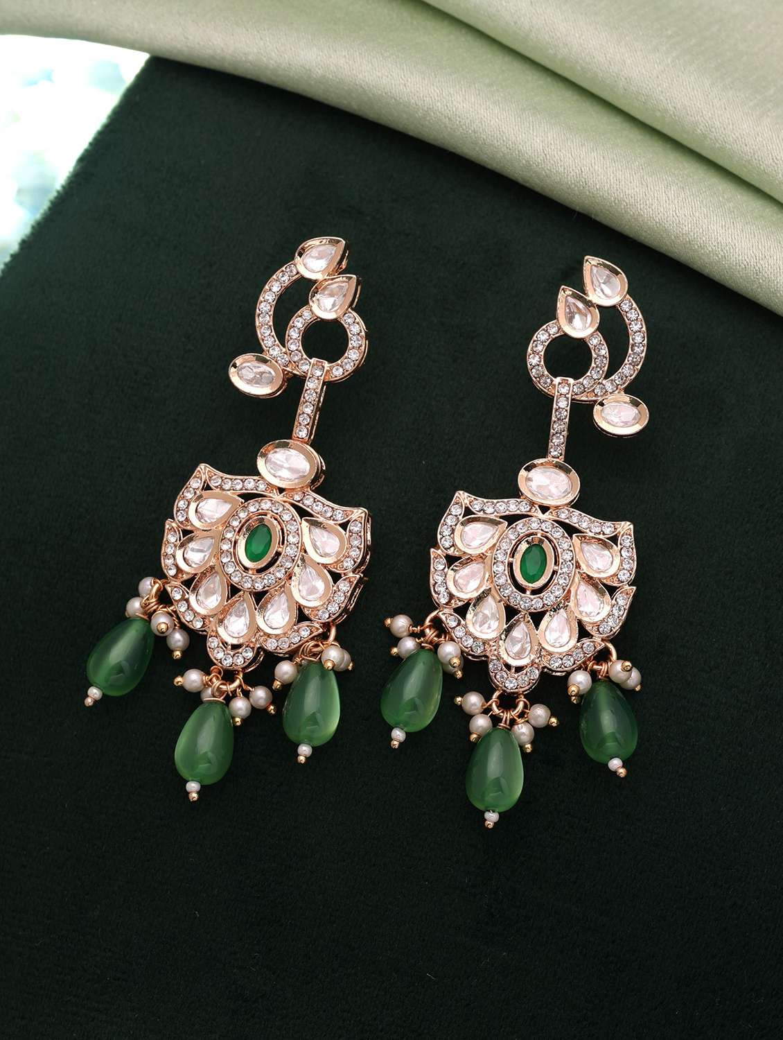 Women Kundan And American Diamond Drop Earrings - 22720041 -  Standard Image - 1