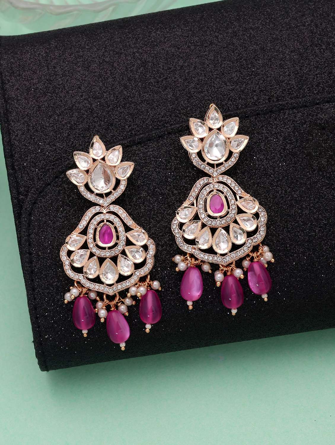 Women Kundan And American Diamond Drop Earrings - 22720045 -  Standard Image - 1
