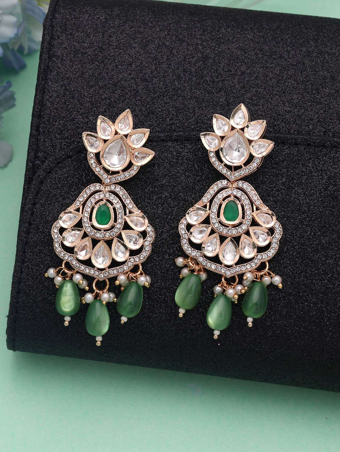 Women Kundan And American Diamond Drop Earrings - 22720046 -  Standard Image - 1