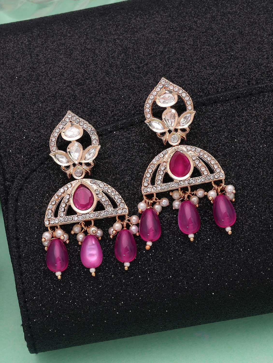 Women Kundan And American Diamond Drop Earrings - 22720050 -  Standard Image - 1