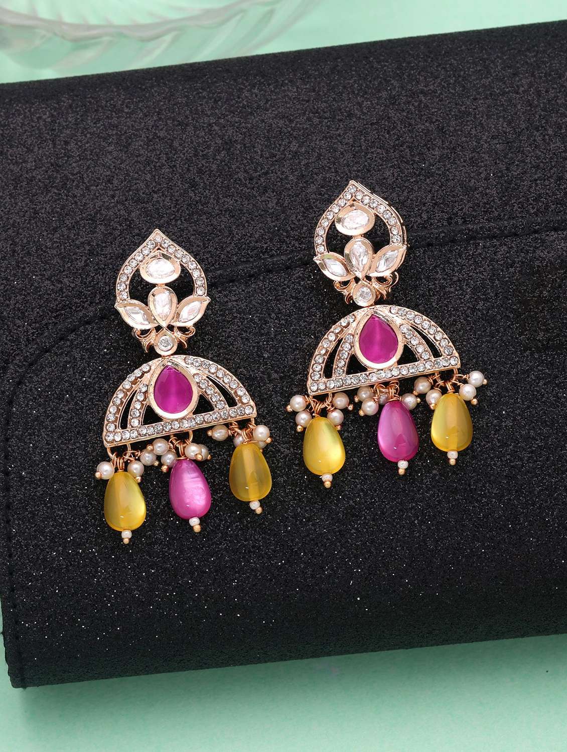 Women Kundan And American Diamond Drop Earrings - 22720053 -  Standard Image - 1
