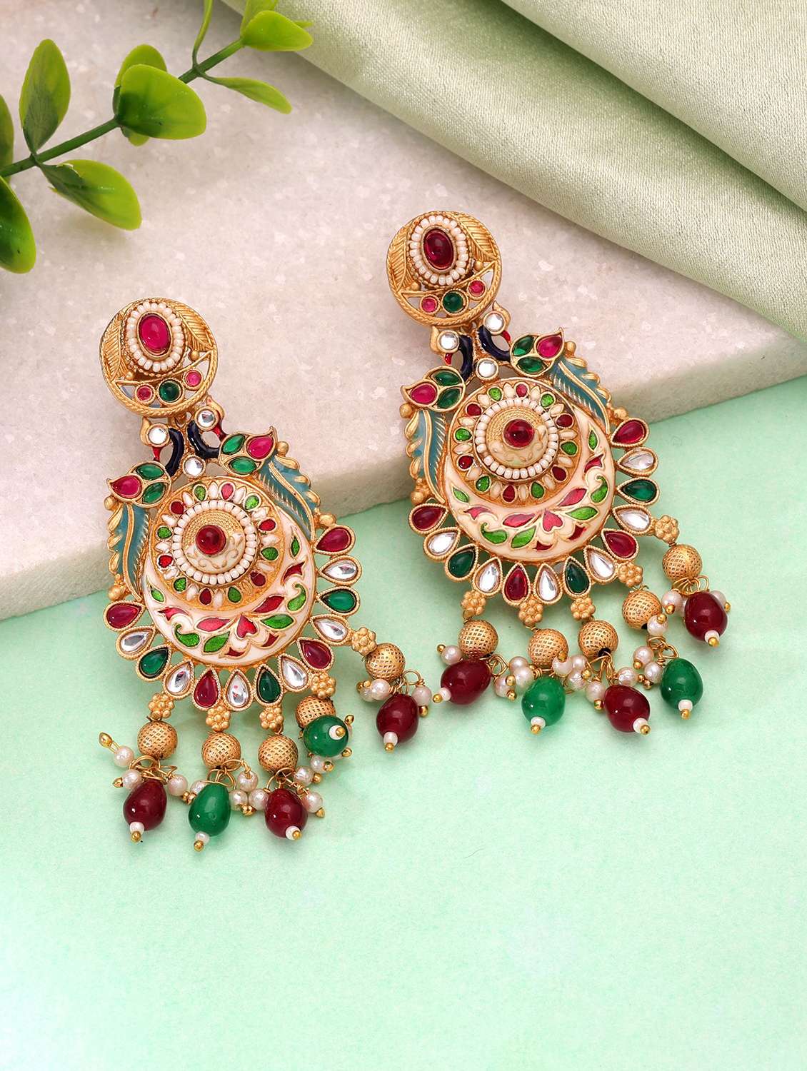 Women Multi Coloured Meenakari Drop Earrings - 22720056 -  Standard Image - 1