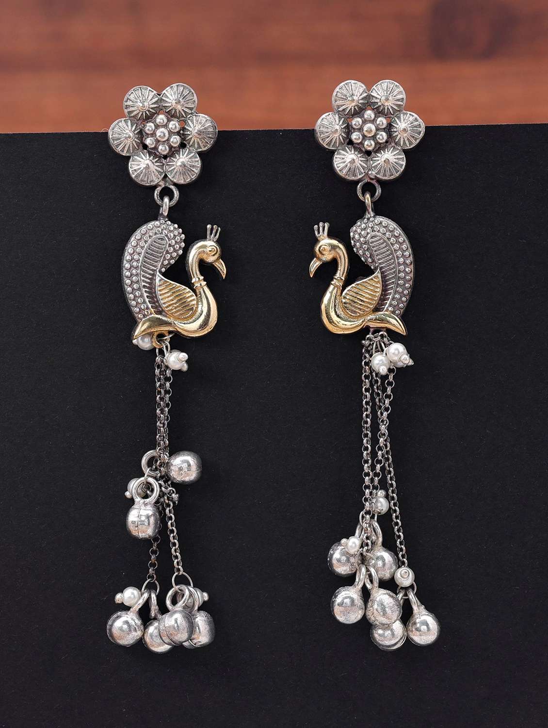 Women Oxidised Dual Tone Drop Earrings - 22720082 -  Standard Image - 1