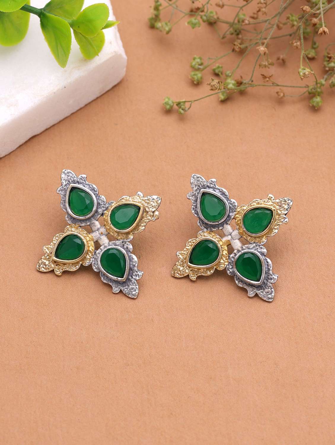 Women Oxidised Dual Tone Studs - 22720084 -  Standard Image - 1