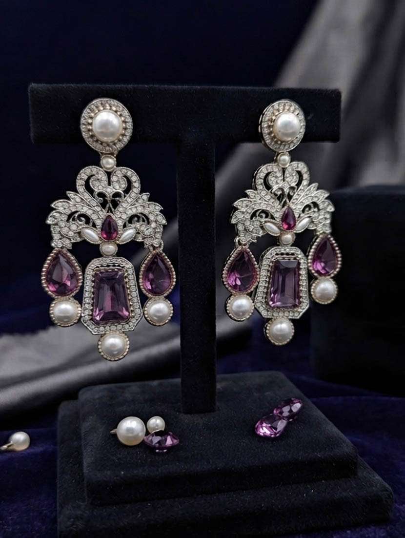 women stones and pearls drop earrings