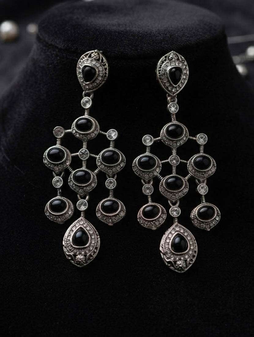 Women Black Stone Drop Earrings - 22720125 -  Standard Image - 1
