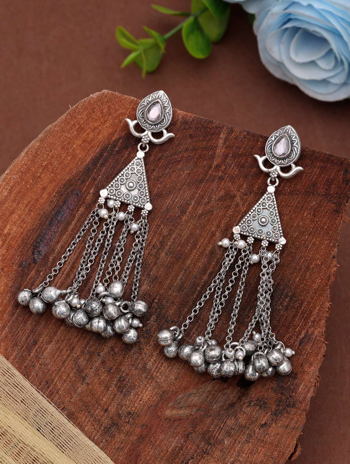 Women Oxidised Silver Stone Drop Earrings - 22720182 -  Standard Image - 1