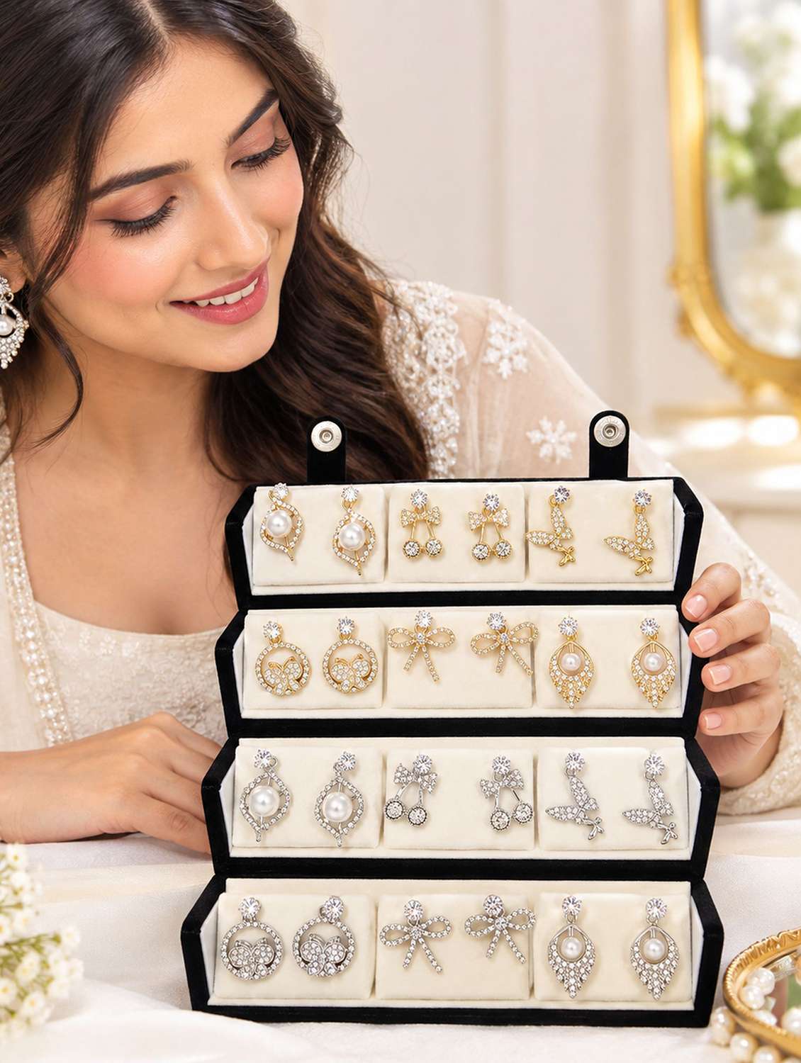 Women Set Of 12 Gold And Silver Earrings - 22720183 -  Standard Image - 1