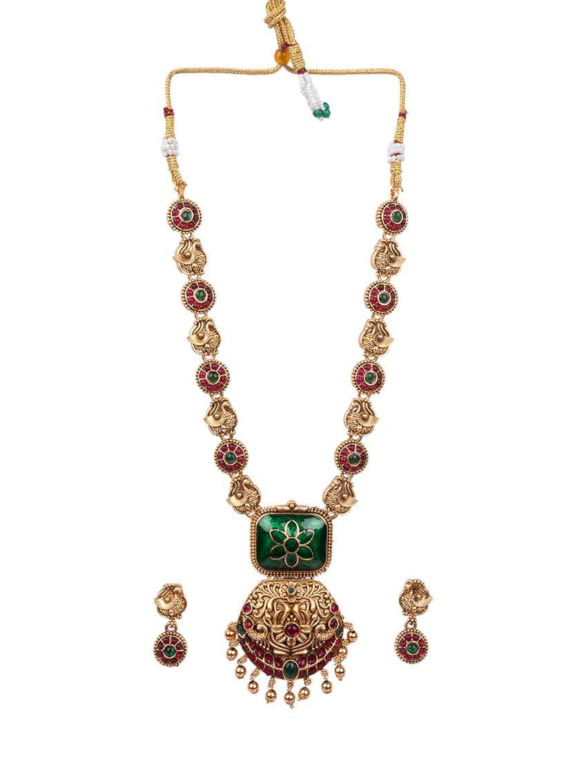 Temple Jewelry Set Antique Green Gold Plated South Indian Style Necklace Set - 22720286 -  Standard Image - 1