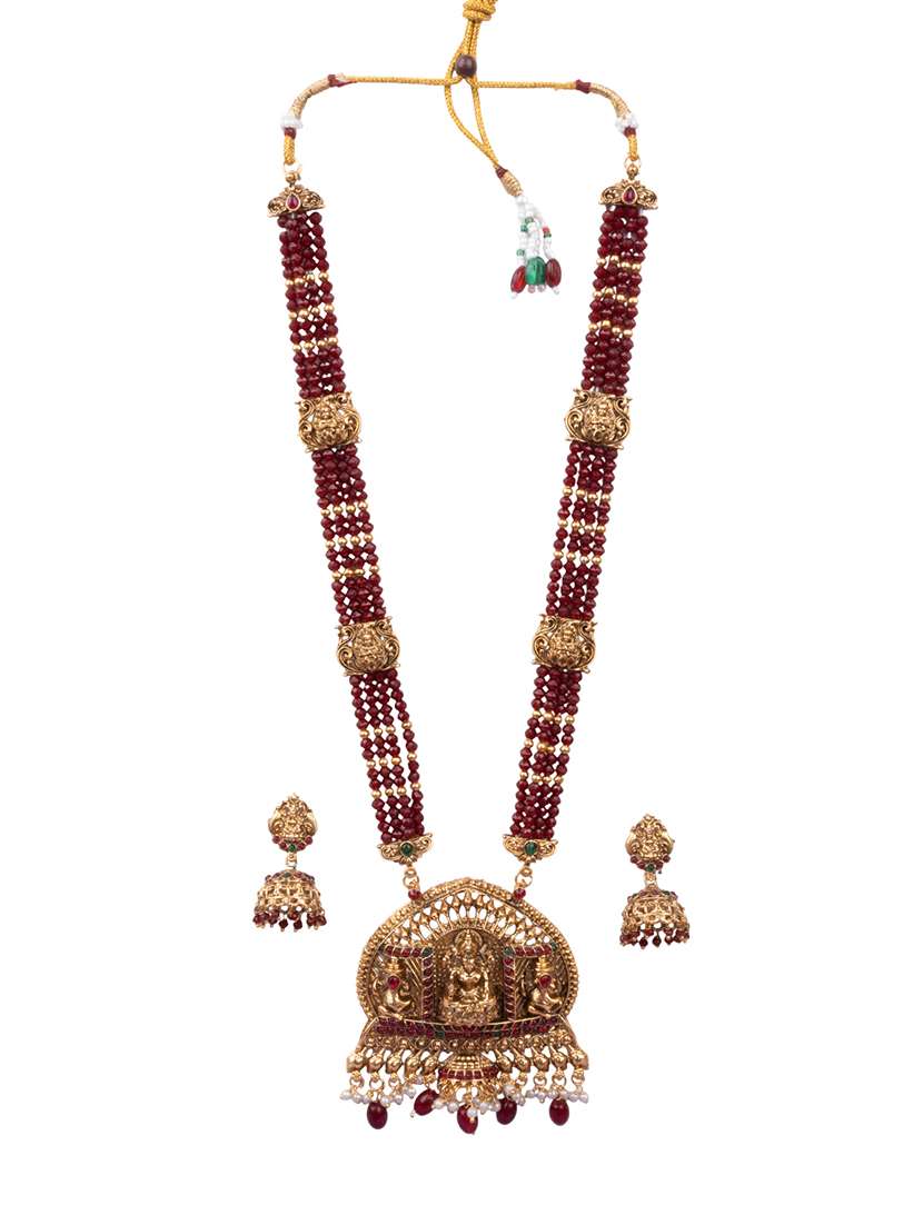 Temple Design Maroon Necklace Set For Women - 22720287 -  Standard Image - 1