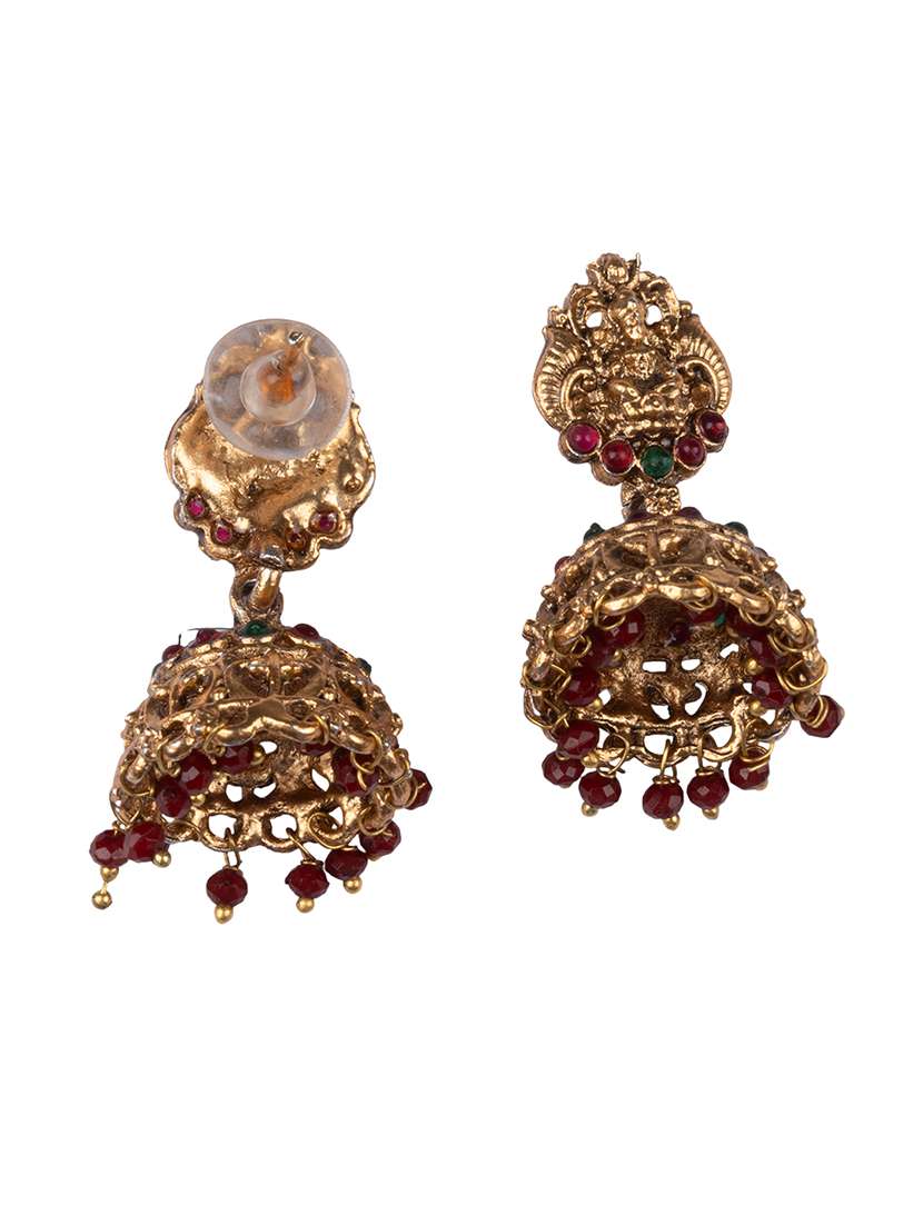 Temple Design Maroon Necklace Set For Women - 22720287 -  Standard Image - 4