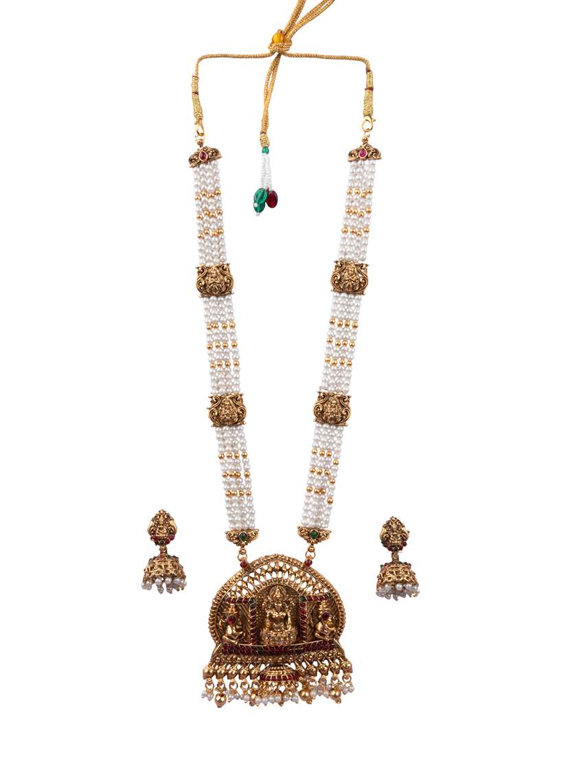 Temple Design White Necklace Set For Women - 22720288 -  Standard Image - 1