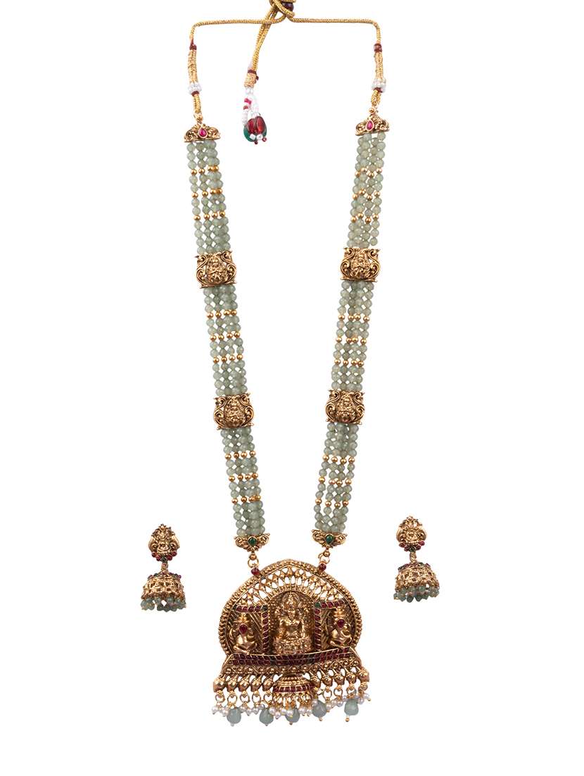 Temple Design Turquoise Necklace Set For Women - 22720289 -  Standard Image - 1
