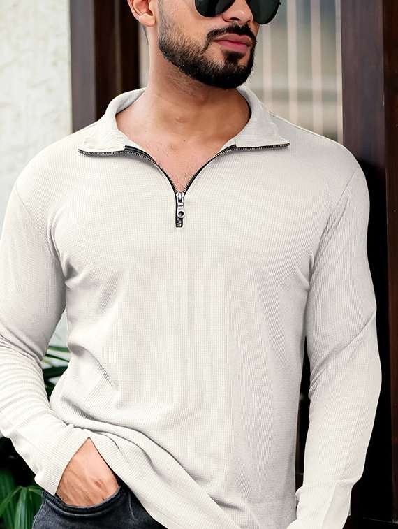 Men Textured Long Sleeves Polo T-shirt - 22720415 -  Standard Image - 1