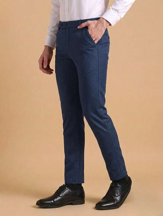 Men Self Design Mid Rise Slim Fit Formal Trouser - 22720512 -  Standard Image - 1