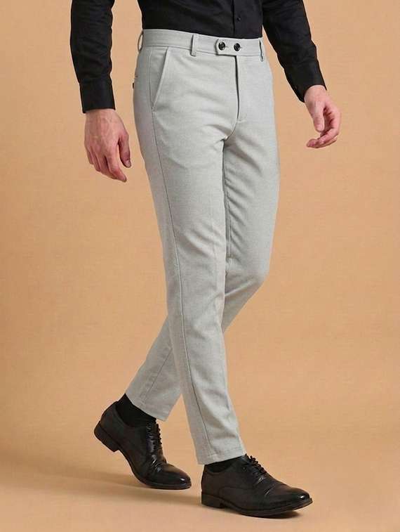Men Self Design Mid Rise Slim Fit Formal Trouser - 22720515 -  Standard Image - 1