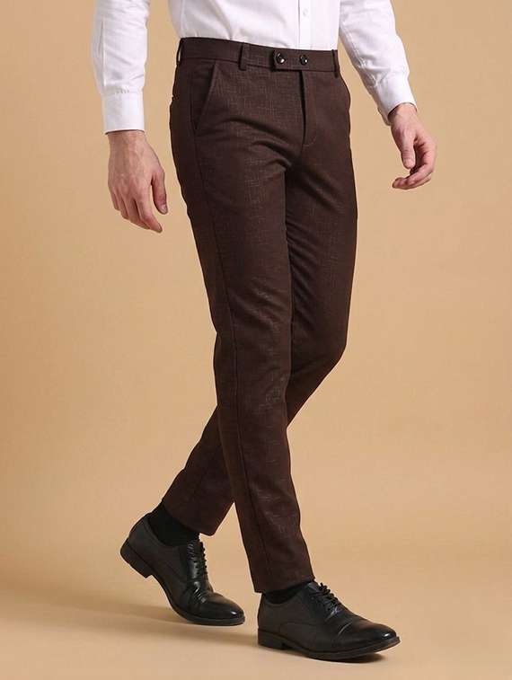 Men Self Design Mid Rise Slim Fit Formal Trouser - 22720516 -  Standard Image - 1