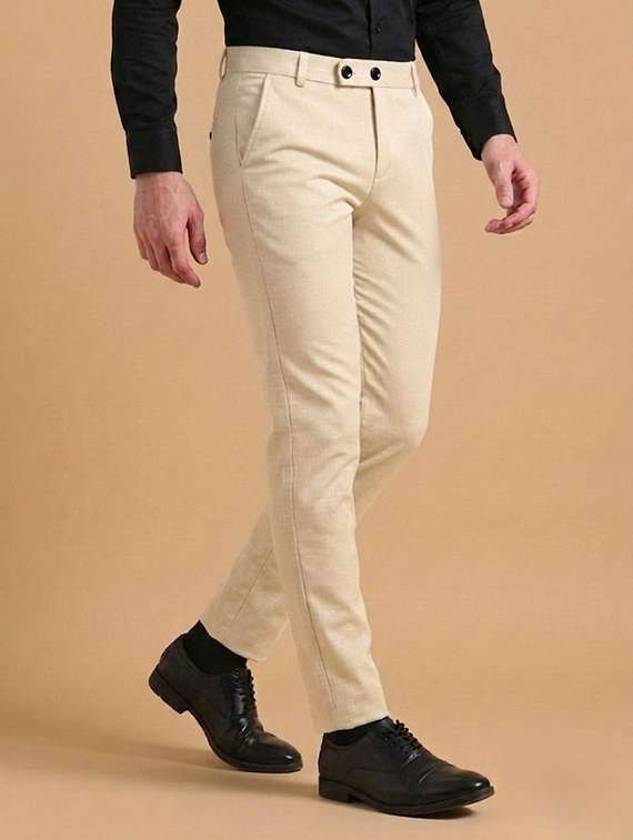 Men Self Design Mid Rise Slim Fit Formal Trouser - 22720517 -  Standard Image - 1