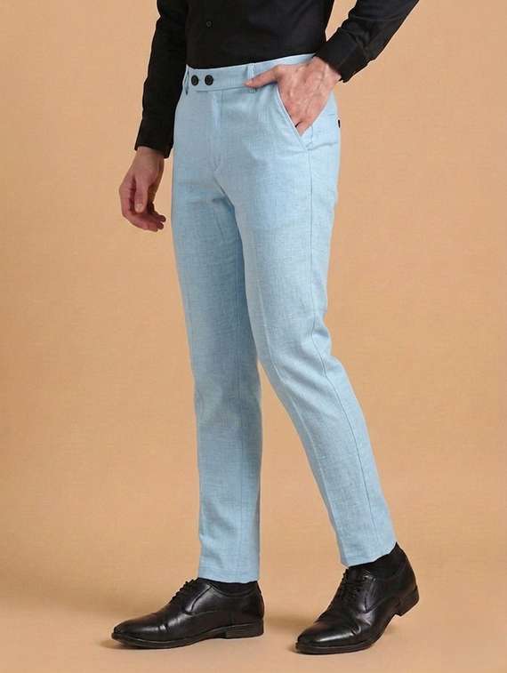 Men Self Design Mid Rise Slim Fit Formal Trouser - 22720518 -  Standard Image - 1