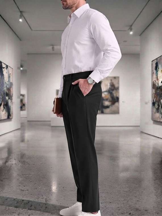 Men Solid Mid Rise Regular Fit Formal Trouser - 22720519 -  Standard Image - 1