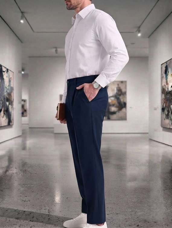 Men Solid Mid Rise Regular Fit Formal Trouser - 22720520 -  Standard Image - 1