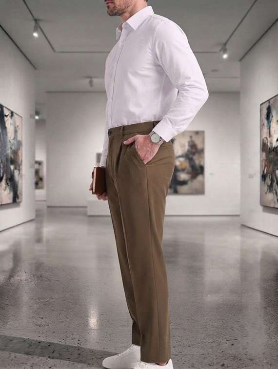 Men Solid Mid Rise Regular Fit Formal Trouser - 22720522 -  Standard Image - 1