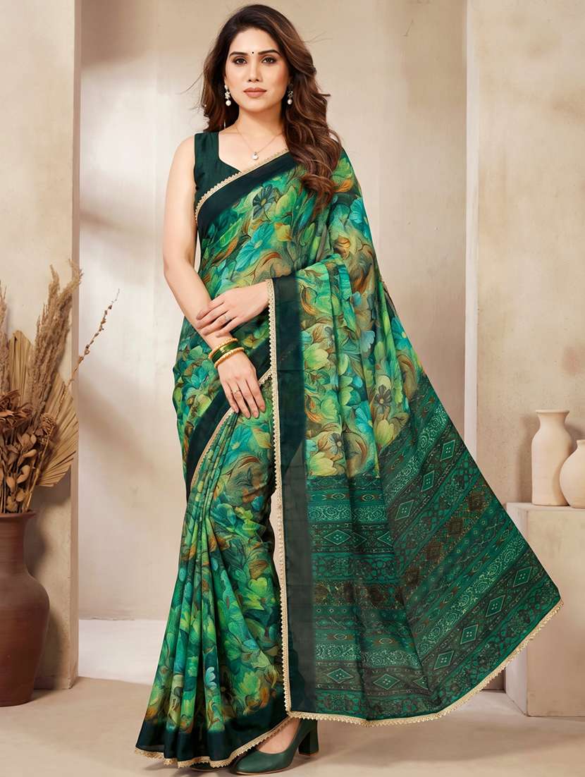 women printed casual wear saree with blouse