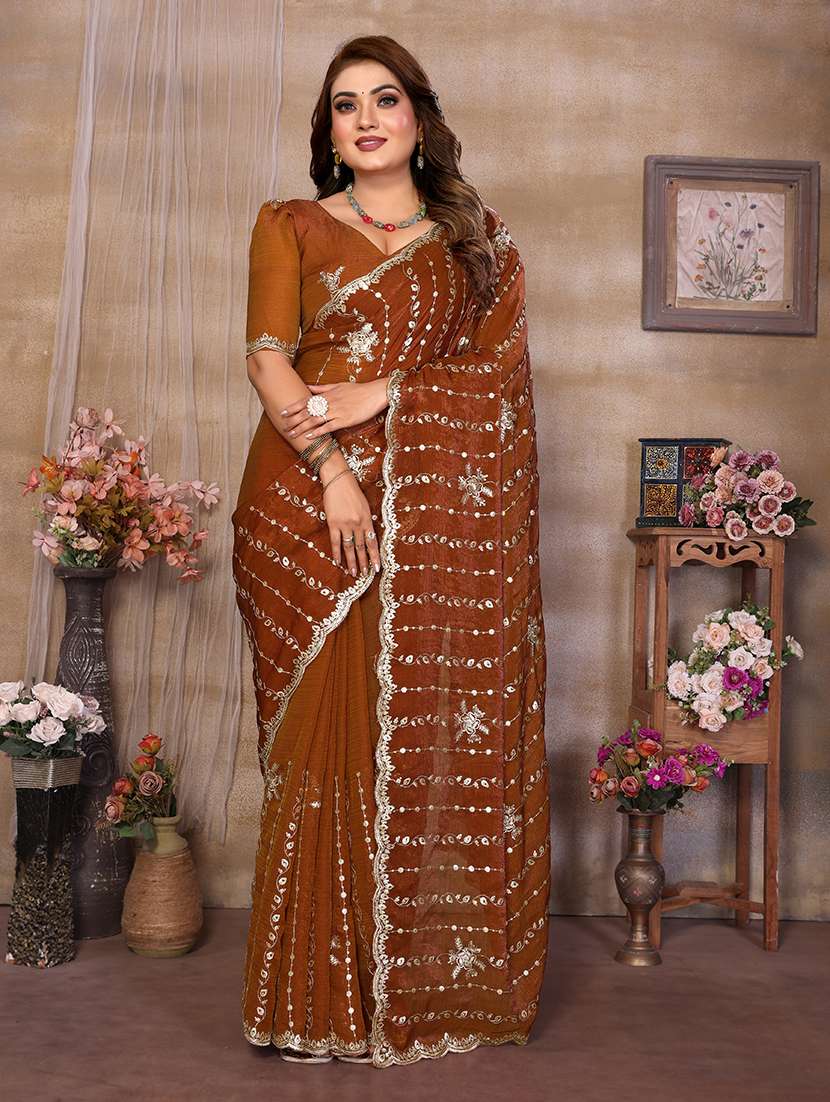women solid with work embroidered saree  with blouse