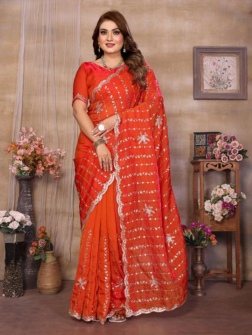 women solid with work embroidered saree with blouse