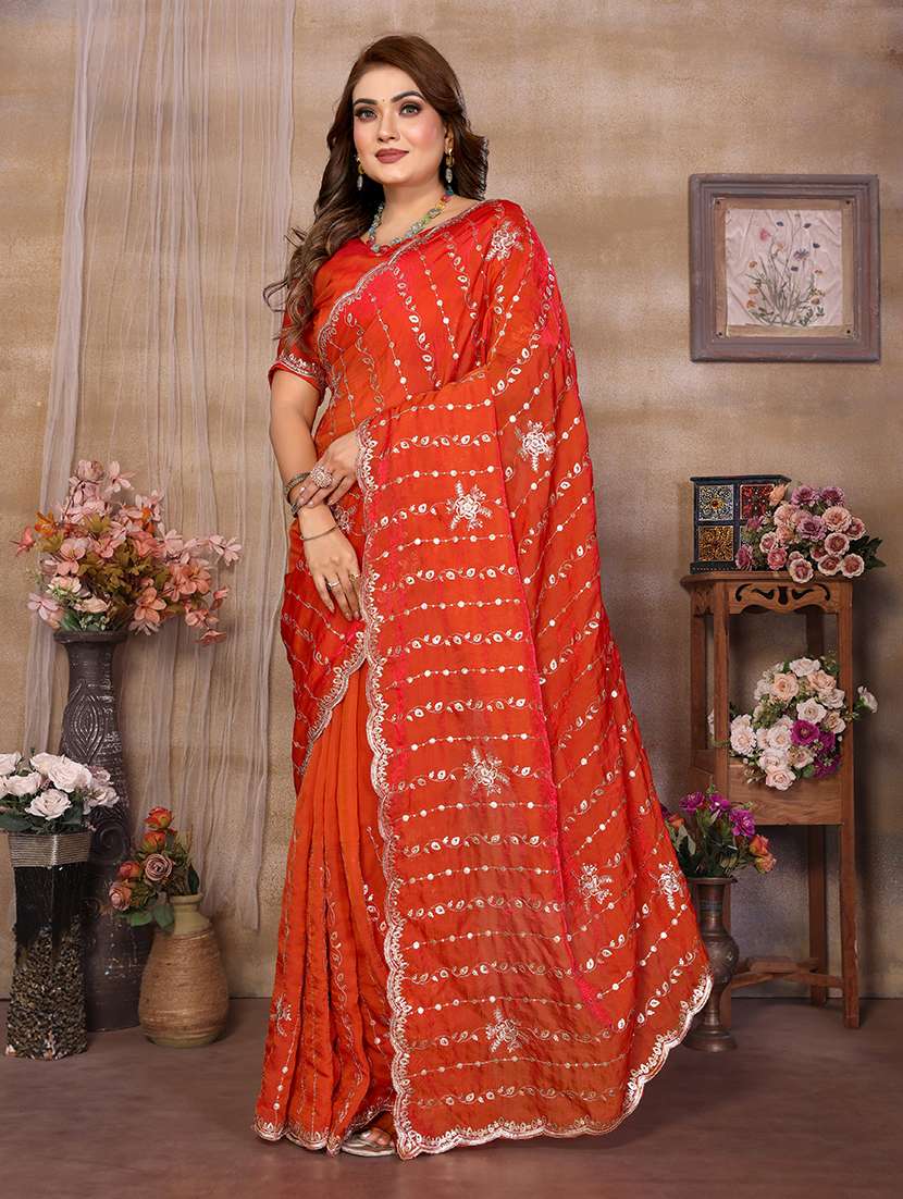 Women Solid With Work Embroidered Saree With Blouse - 22720638 -  Standard Image - 1