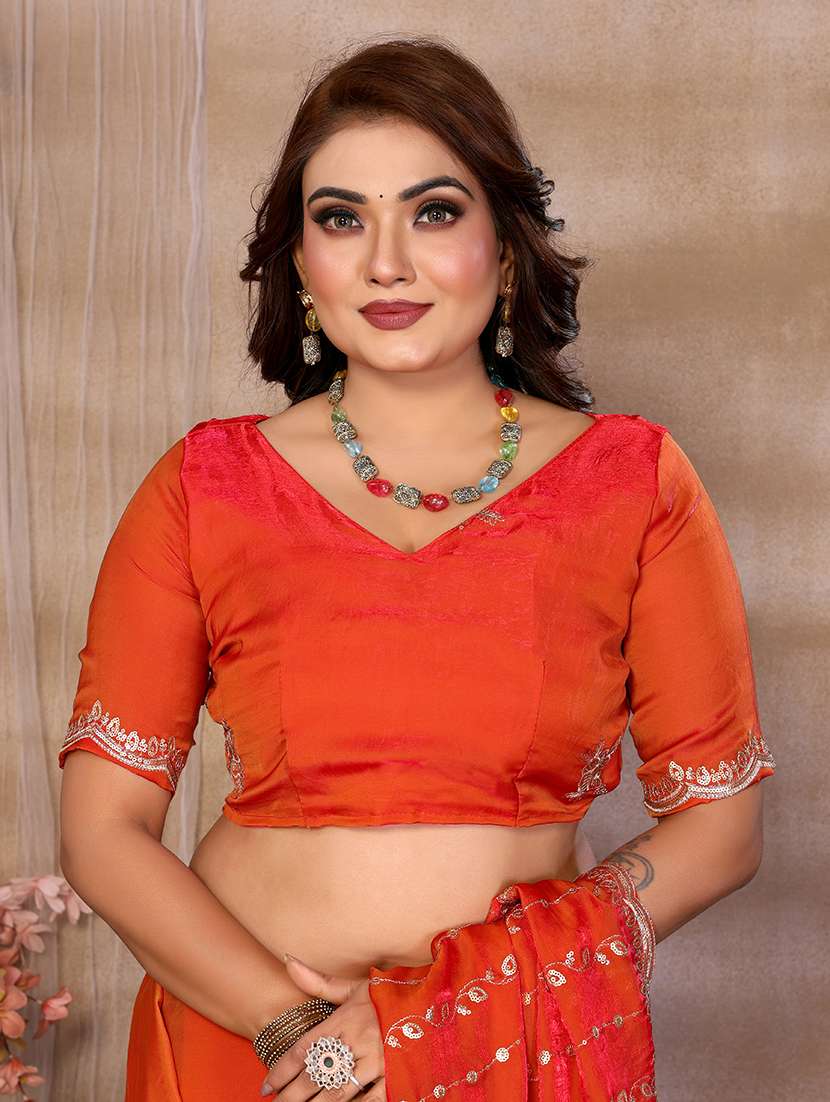 Women Solid With Work Embroidered Saree With Blouse - 22720638 -  Standard Image - 4