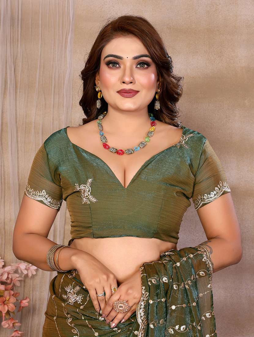 Women Solid With Work Embroidered Saree With Blouse - 22720639 -  Standard Image - 4