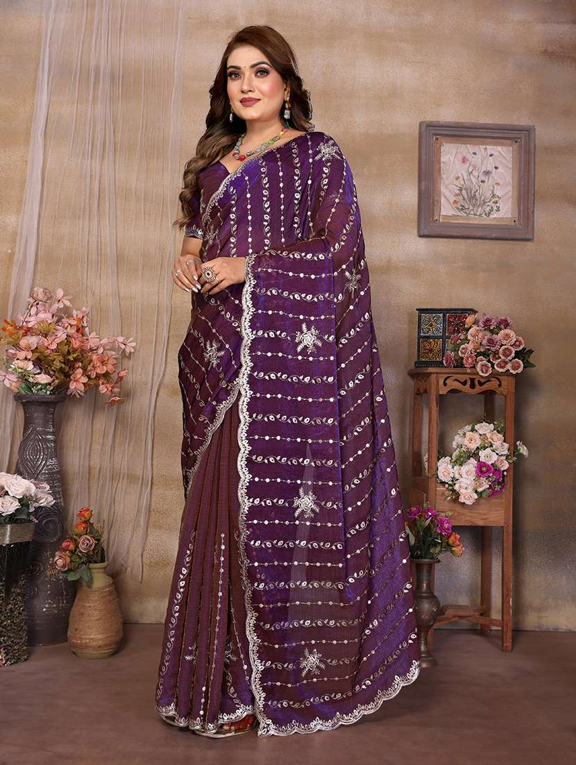 women solid with work embroidered saree  with blouse