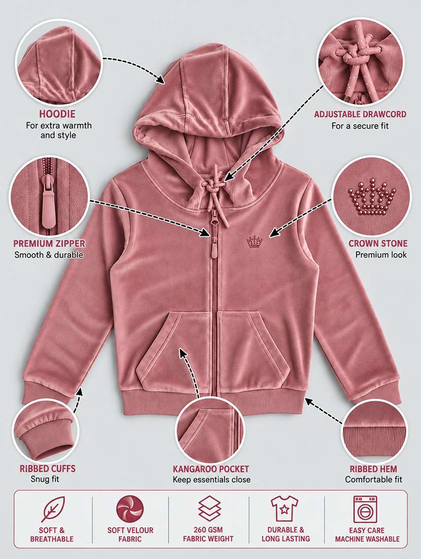 Girls Solid Long Sleeves Hooded Sweatshirt - 22720645 -  Standard Image - 1
