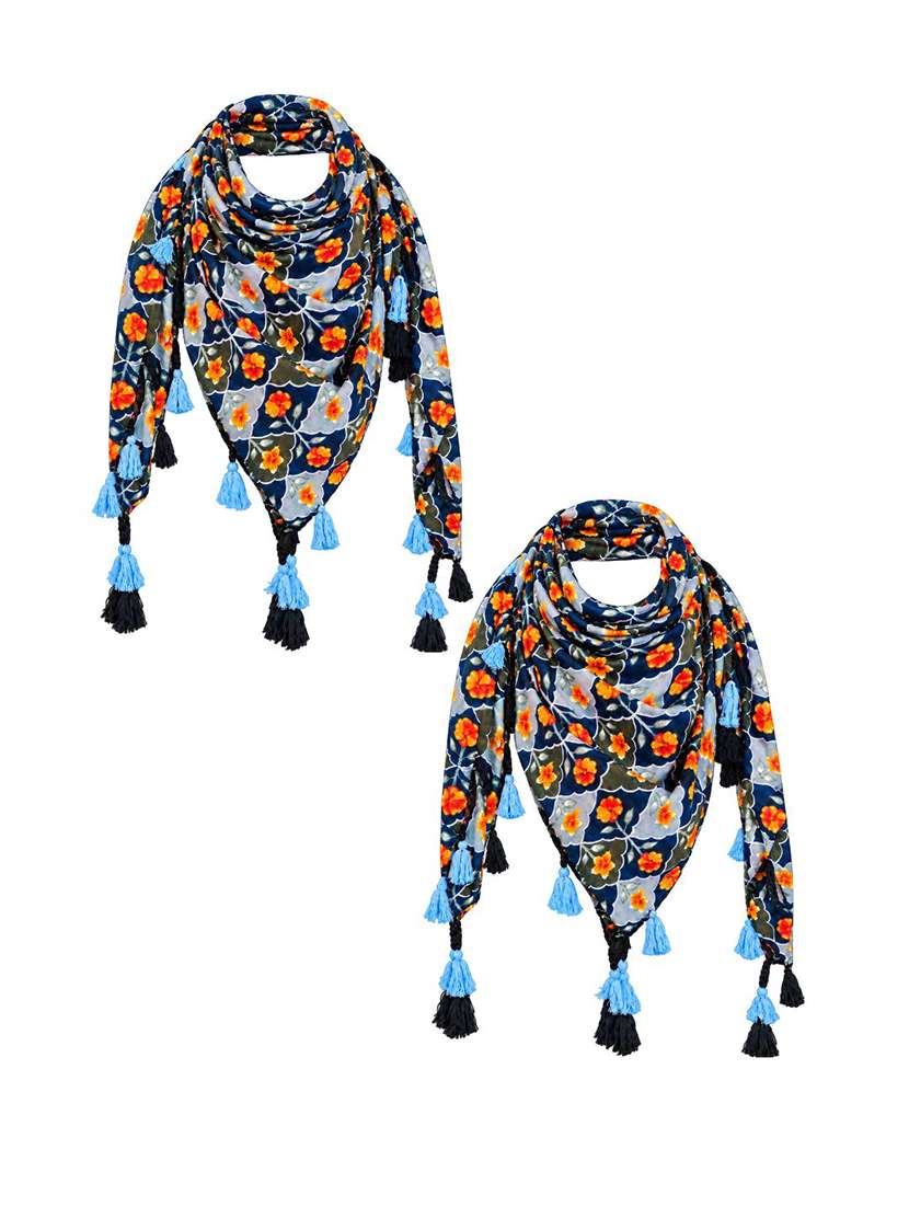 Women Pack Of 2 Floral Printed Scarf With Tassels - 22720962 -  Standard Image - 4