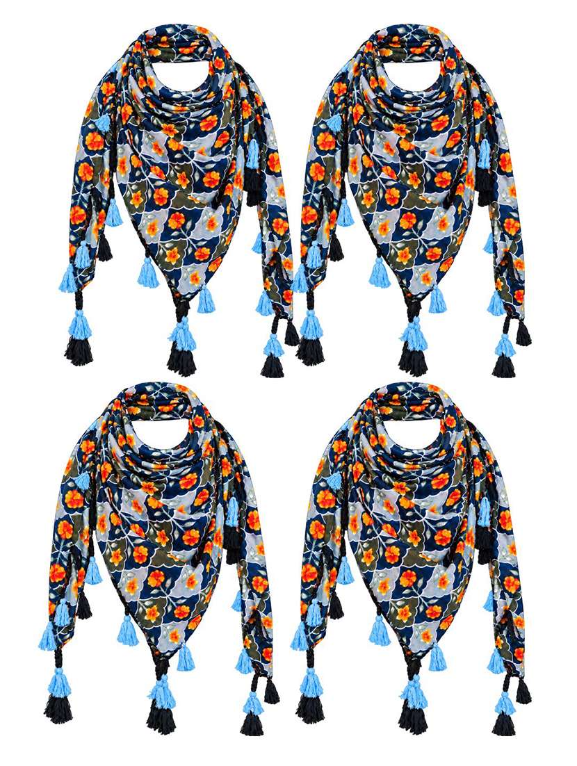 Women Pack Of 4 Floral Printed Scarf With Tassels - 22720964 -  Standard Image - 4