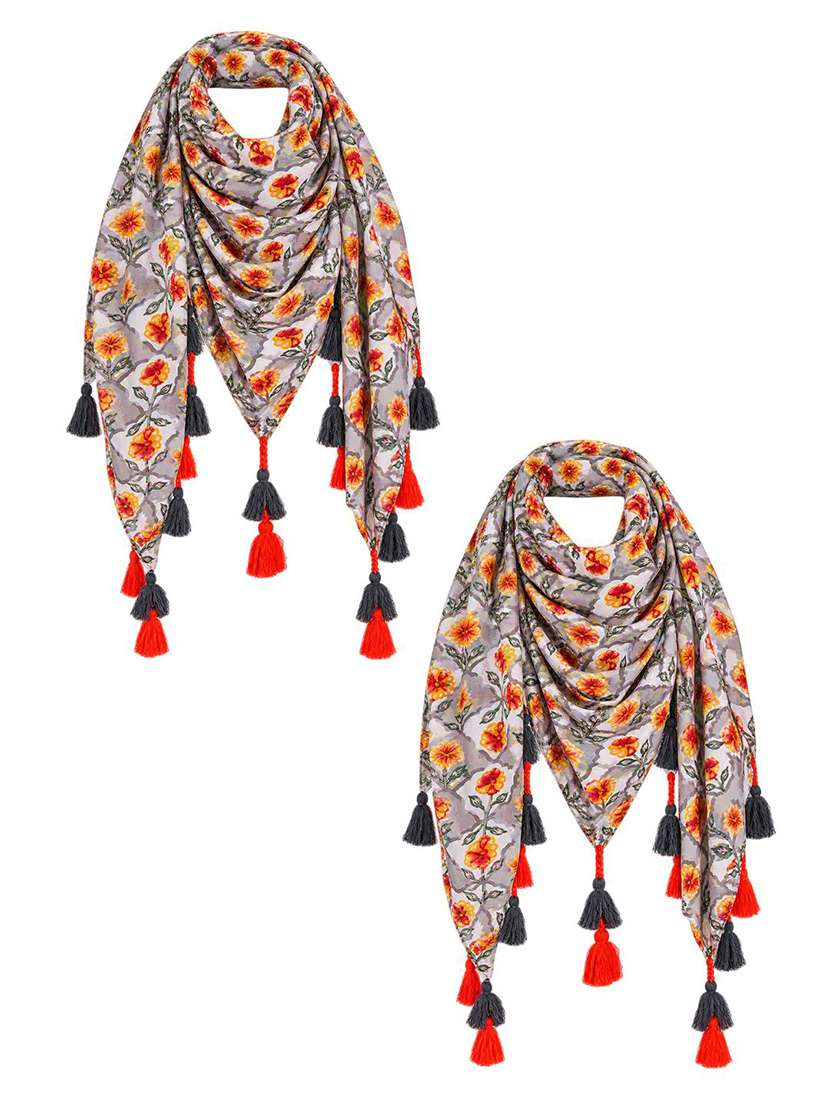 Women Pack Of 2 Floral Printed Scarf With Tassels - 22720967 -  Standard Image - 4