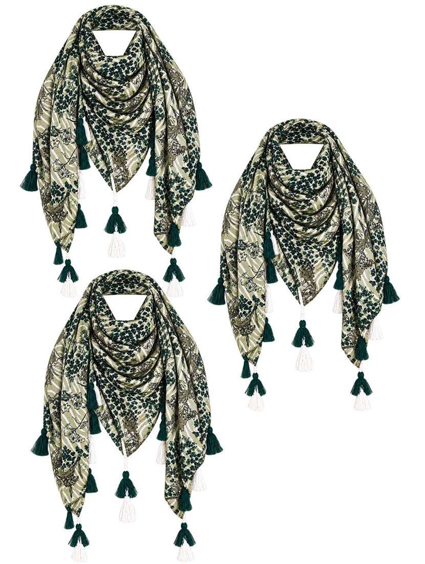 Women Pack Of 3 Floral Printed Scarf With Tassels - 22720973 -  Standard Image - 4