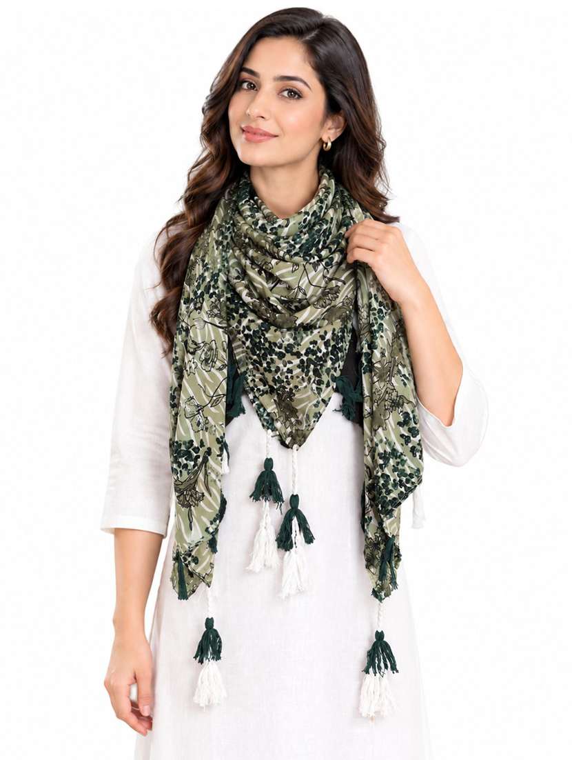 Women Pack Of 5 Floral Printed Scarf With Tassels - 22720975 -  Standard Image - 1