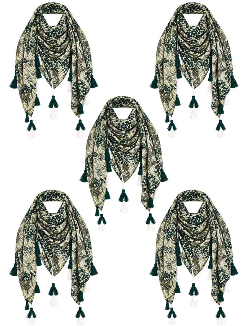 Women Pack Of 5 Floral Printed Scarf With Tassels - 22720975 -  Standard Image - 4
