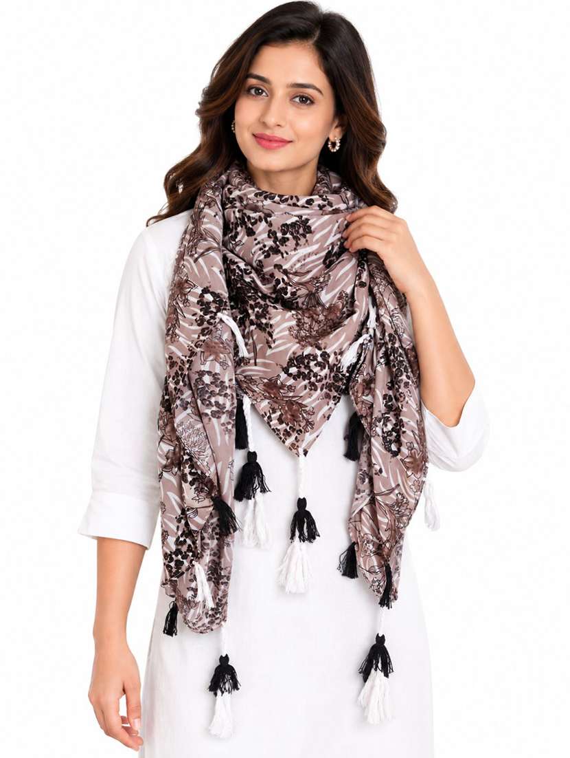Women Pack Of 3 Floral Printed Scarf With Tassels - 22720978 -  Standard Image - 1