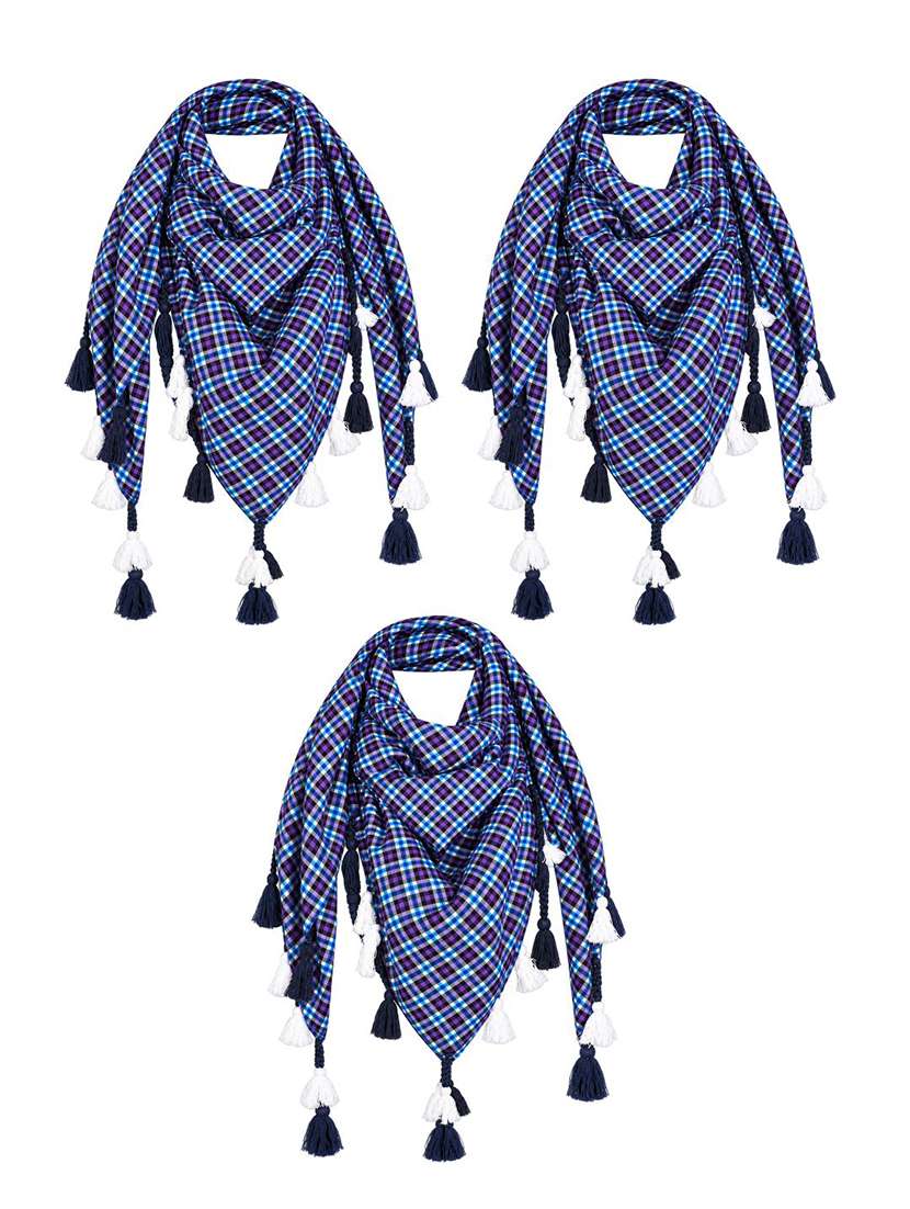 Women Pack Of 3 Checkered Scarf With Tassels - 22720983 -  Standard Image - 4
