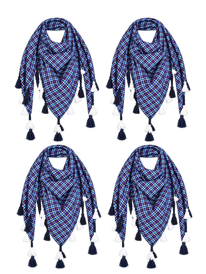 Women Pack Of 4 Checkered Scarf With Tassels - 22720984 -  Standard Image - 4