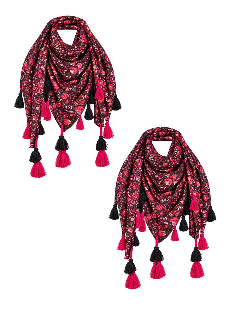 Women Pack Of 2 Floral Printed Scarf With Tassels - 22720987 -  Standard Image - 4