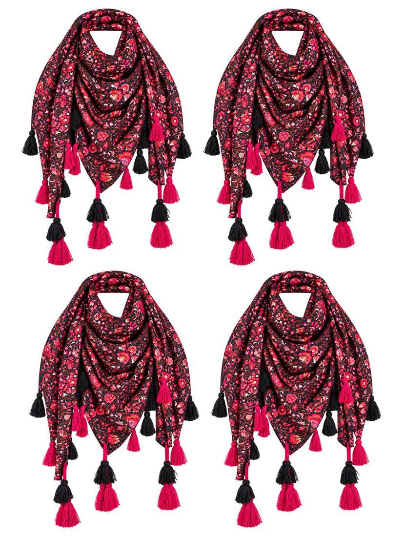 Women Pack Of 4 Floral Printed Scarf With Tassels - 22720989 -  Standard Image - 4