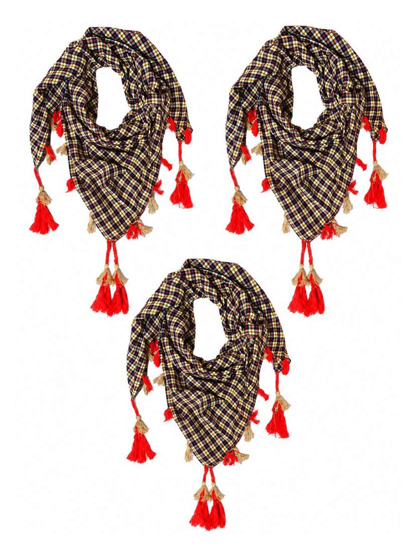 Women Pack Of 3 Checkered Scarf With Tassels - 22720993 -  Standard Image - 4
