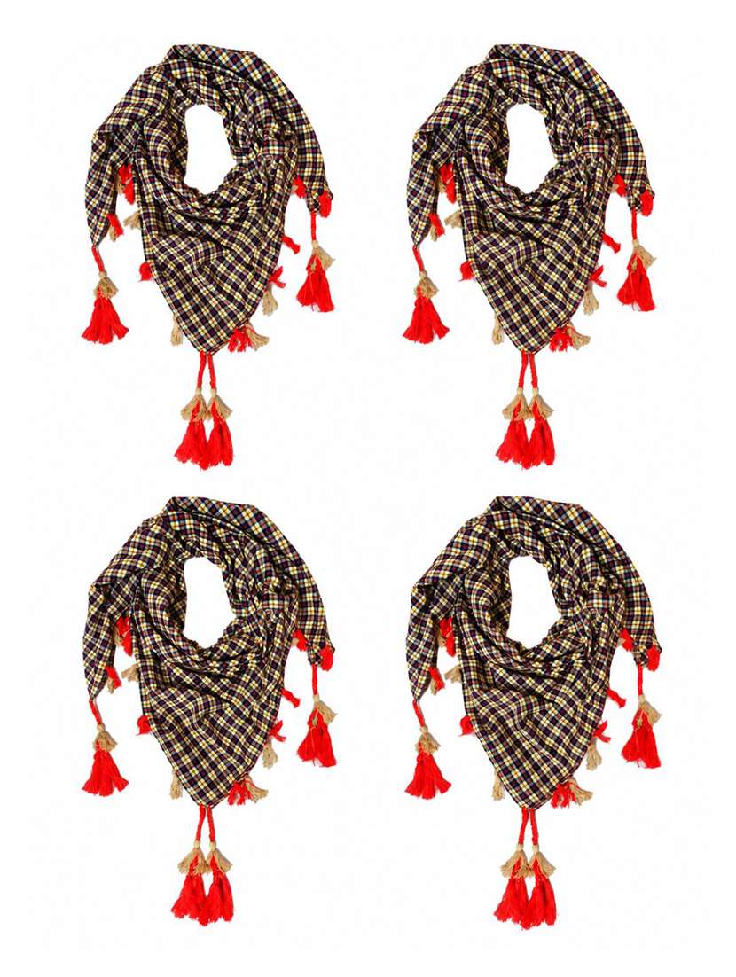 Women Pack Of 4 Checkered Scarf With Tassels - 22720994 -  Standard Image - 4