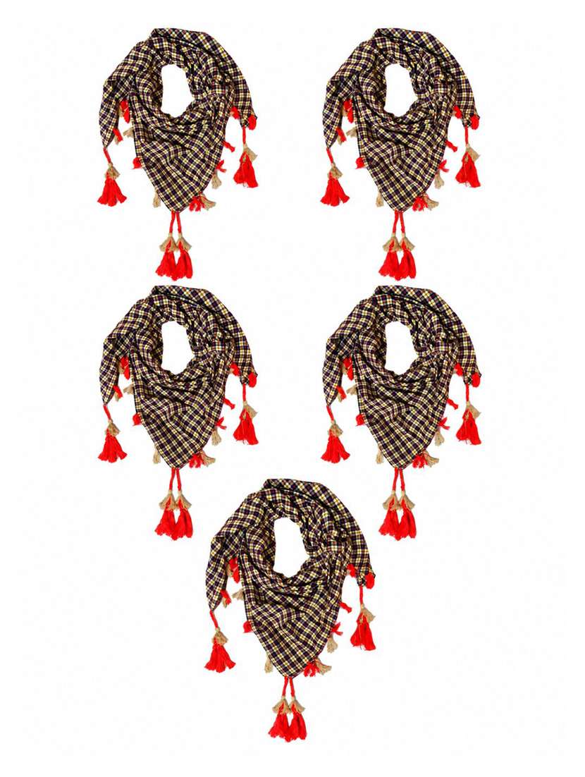 Women Pack Of 5 Checkered Scarf With Tassels - 22720995 -  Standard Image - 4